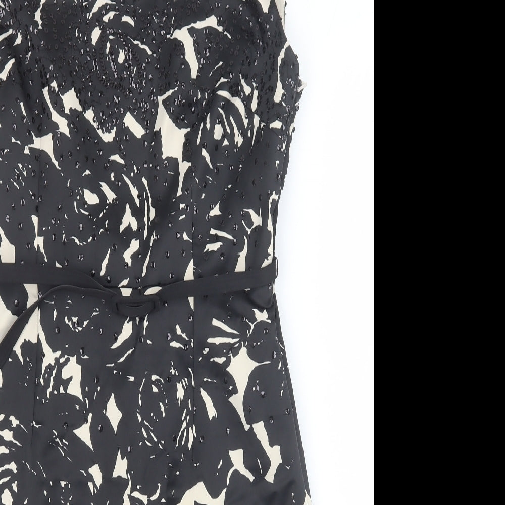 Coast Womens Black Floral Polyester Sheath Size 14 Boat Neck Zip