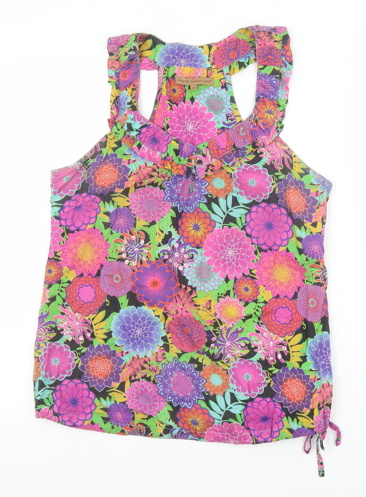 NEXT Womens Multicoloured Floral 100% Cotton Basic Tank Size 8 Scoop Neck - Tie Side Detail