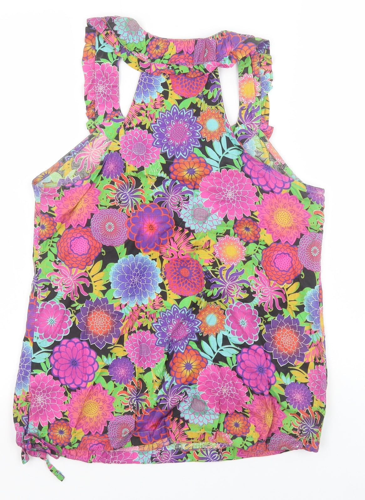 NEXT Womens Multicoloured Floral 100% Cotton Basic Tank Size 8 Scoop Neck - Tie Side Detail