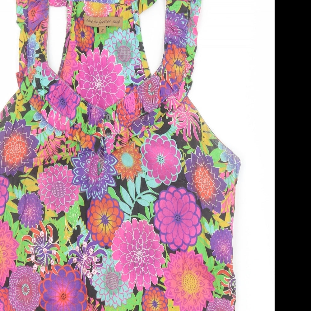 NEXT Womens Multicoloured Floral 100% Cotton Basic Tank Size 8 Scoop Neck - Tie Side Detail