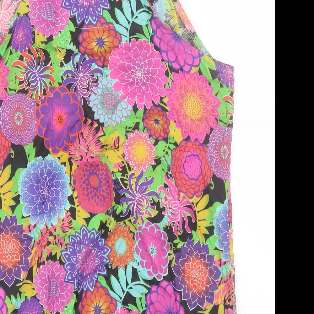 NEXT Womens Multicoloured Floral 100% Cotton Basic Tank Size 8 Scoop Neck - Tie Side Detail