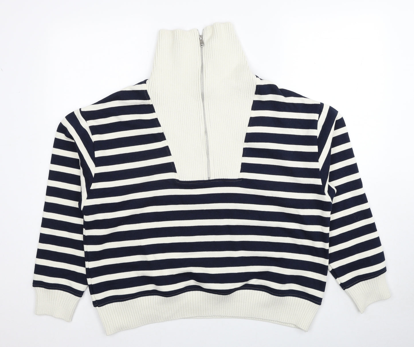 Marks and Spencer Womens Blue Striped Cotton Pullover Sweatshirt Size L Pullover