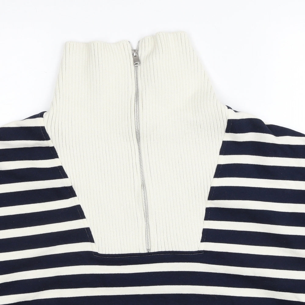 Marks and Spencer Womens Blue Striped Cotton Pullover Sweatshirt Size L Pullover