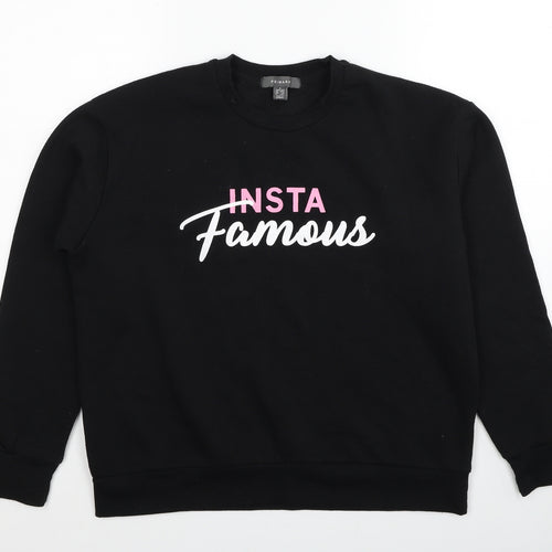 Primark Womens Black Polyester Pullover Sweatshirt Size 10 Pullover - Insta Famous Size 10-12