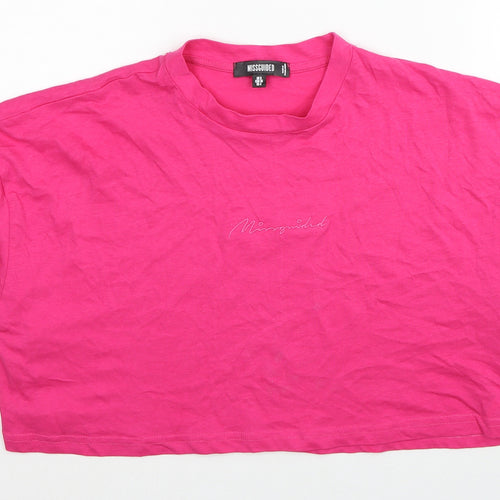 Missguided Womens Pink Cotton Cropped T-Shirt Size 8 Round Neck