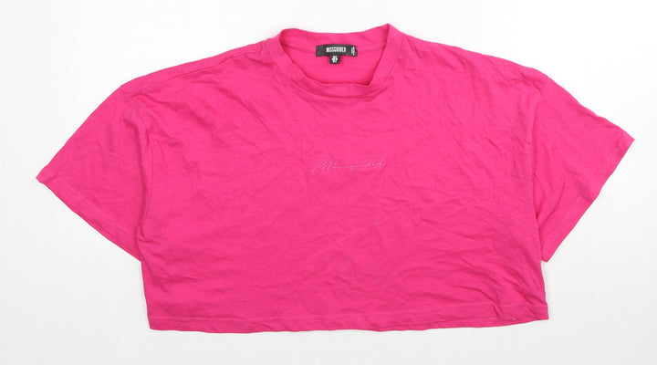 Missguided Womens Pink Cotton Cropped T-Shirt Size 8 Round Neck