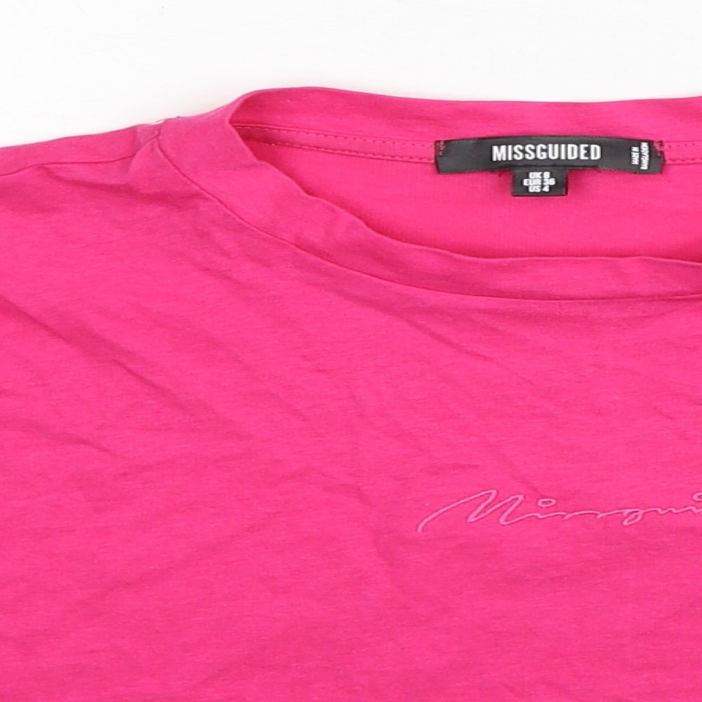 Missguided Womens Pink Cotton Cropped T-Shirt Size 8 Round Neck