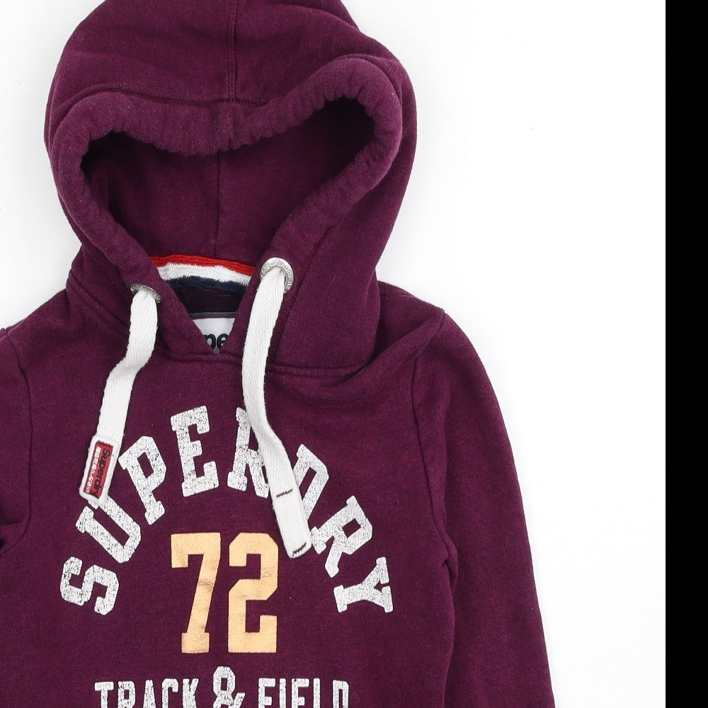 Superdry Womens Purple Cotton Pullover Hoodie Size 2XS Pullover