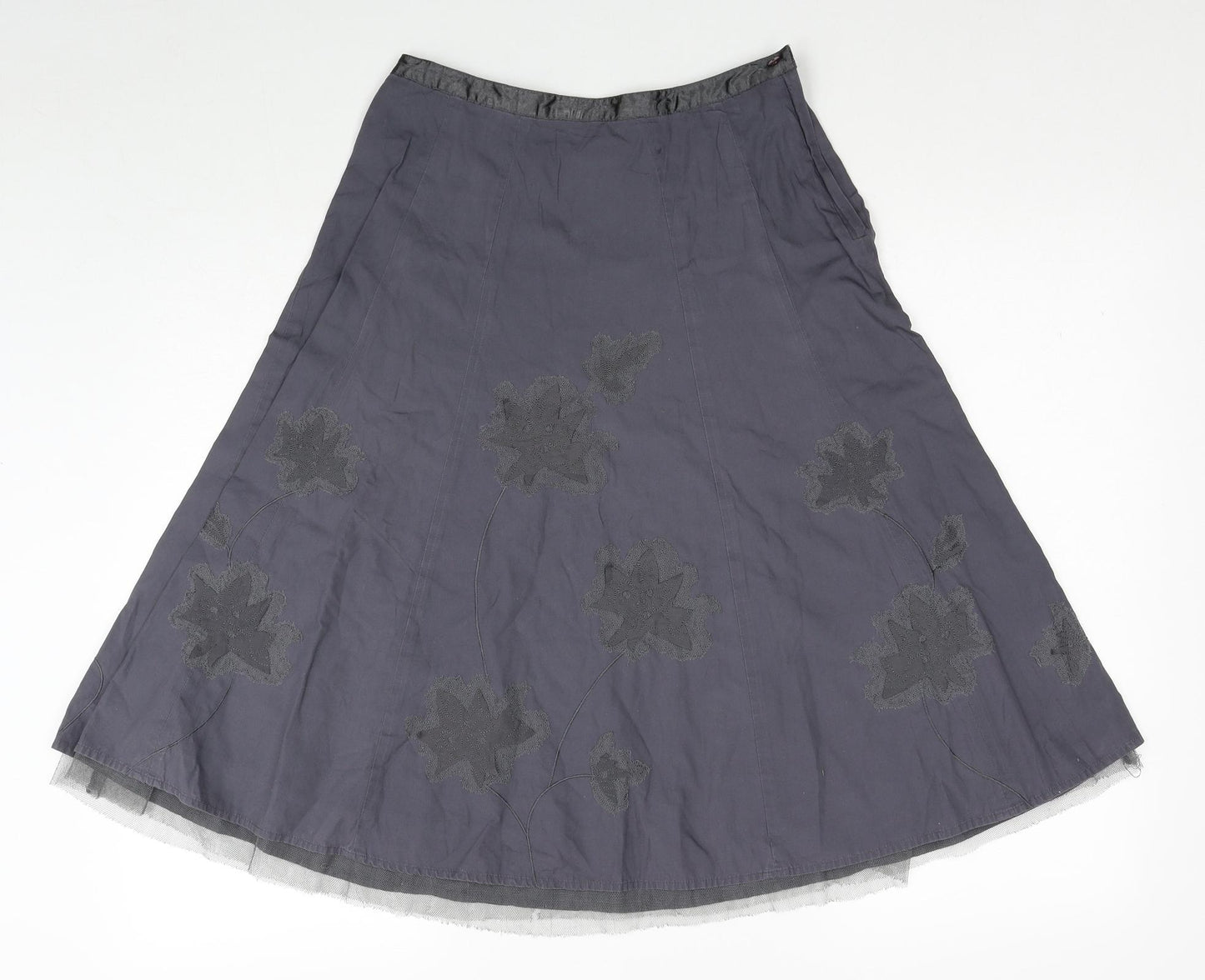 NEXT Womens Grey Geometric Cotton Swing Skirt Size 6 Zip