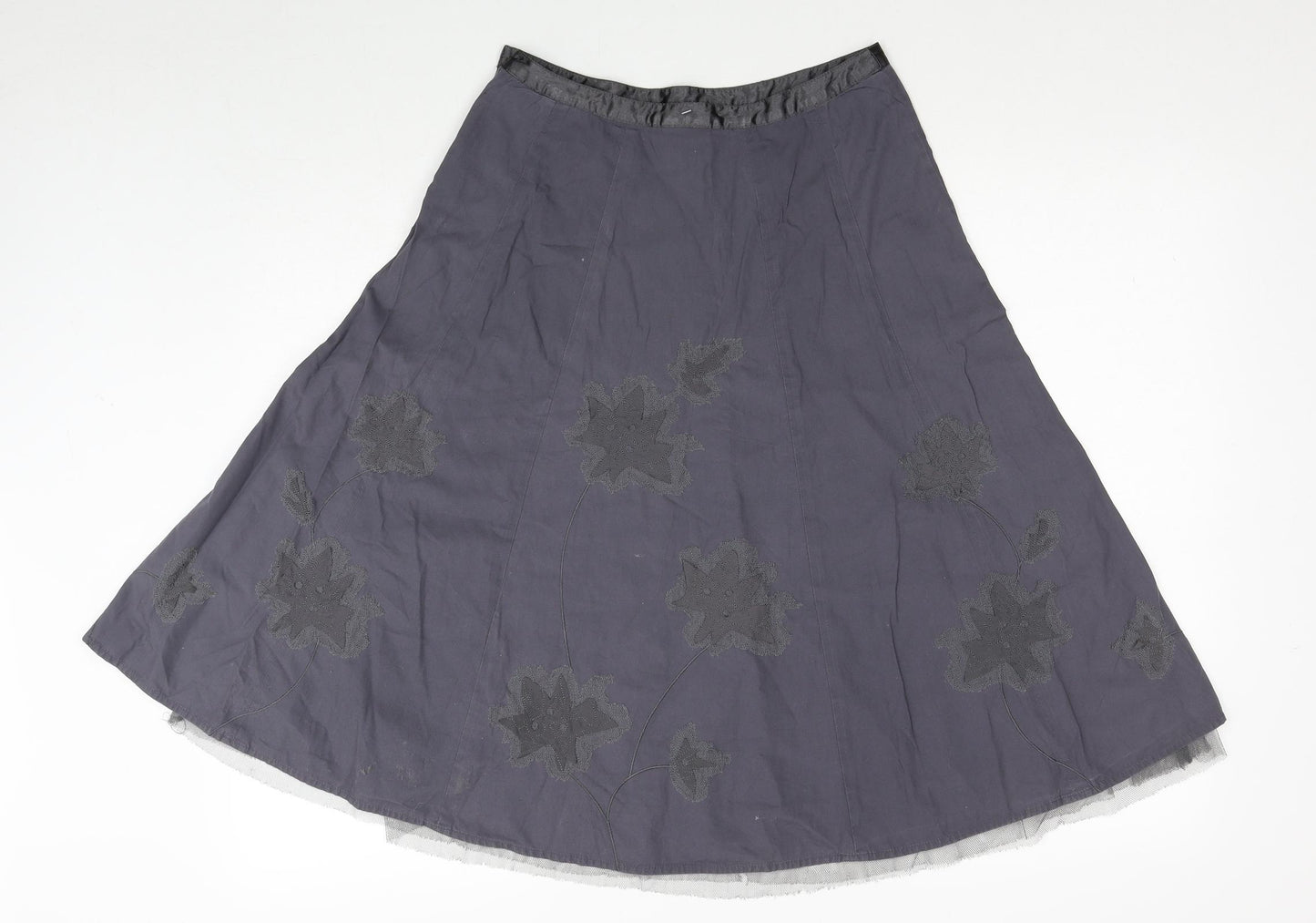 NEXT Womens Grey Geometric Cotton Swing Skirt Size 6 Zip