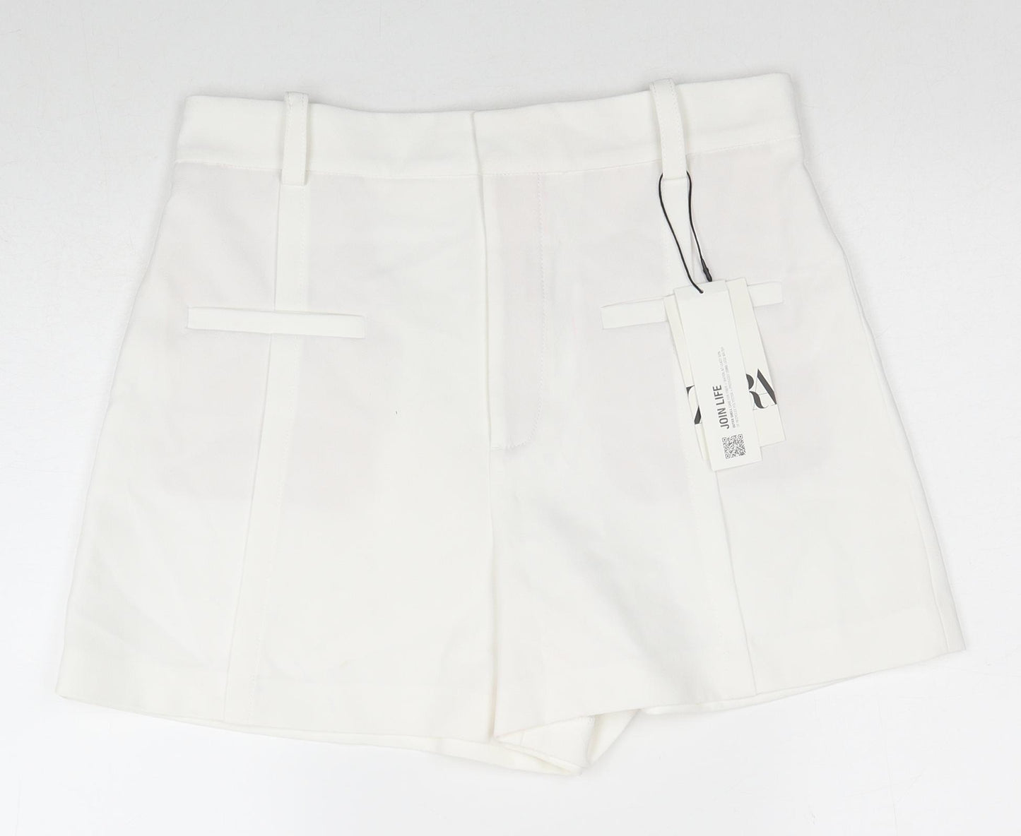 Zara Womens White Polyester Hot Pants Shorts Size L Regular Zip