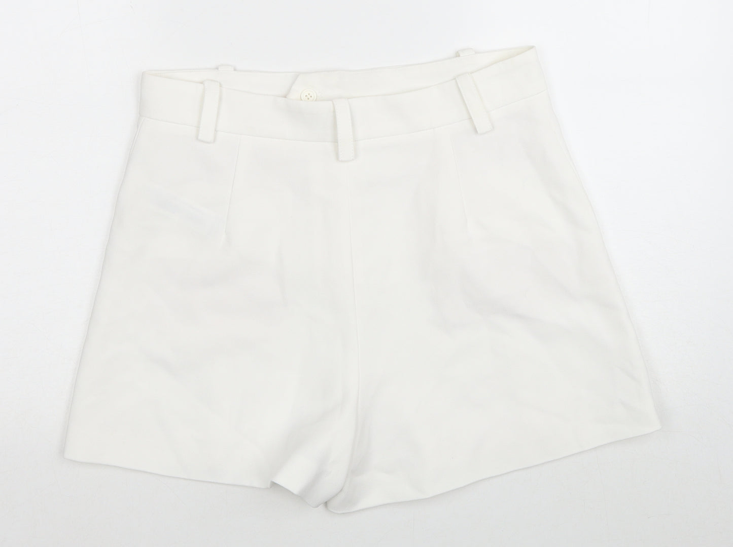 Zara Womens White Polyester Hot Pants Shorts Size L Regular Zip