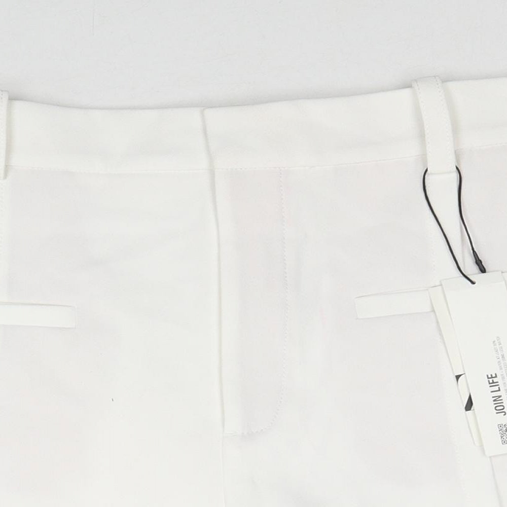 Zara Womens White Polyester Hot Pants Shorts Size L Regular Zip