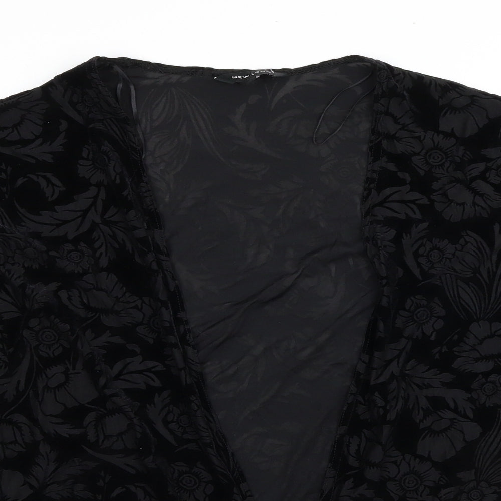 New Look Womens Black V-Neck Geometric Polyester Cardigan Jumper Size 14