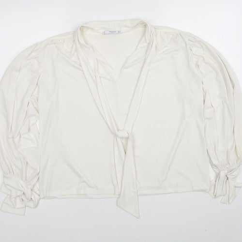 Mango Womens White Polyester Basic Blouse Size M V-Neck