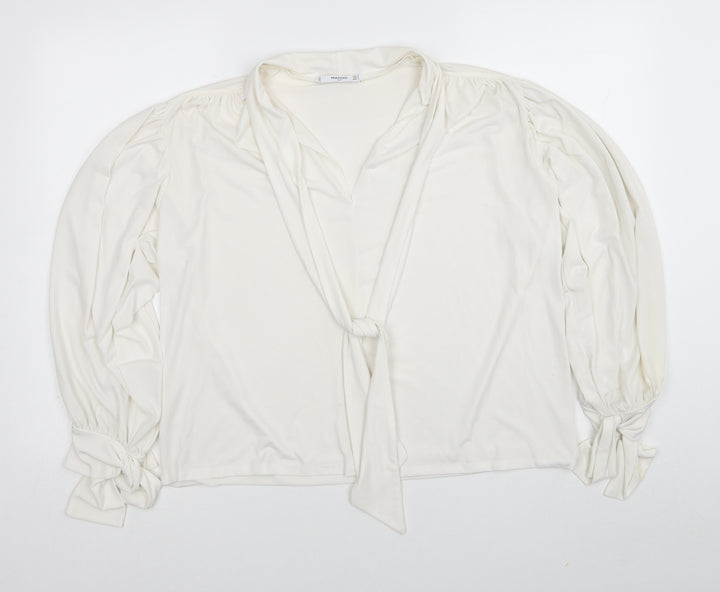 Mango Womens White Polyester Basic Blouse Size M V-Neck