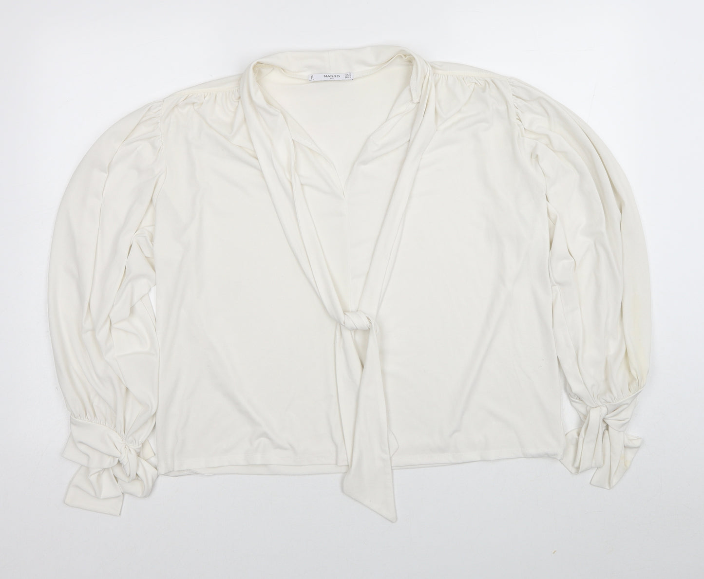 Mango Womens White Polyester Basic Blouse Size M V-Neck