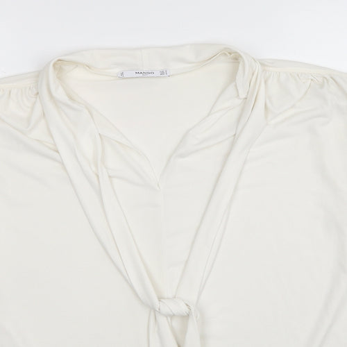 Mango Womens White Polyester Basic Blouse Size M V-Neck