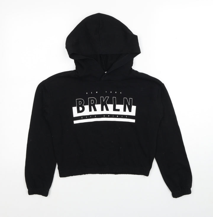 H&M Boys Black Cotton Pullover Hoodie Size 9-10 Years Pullover - Brooklyn