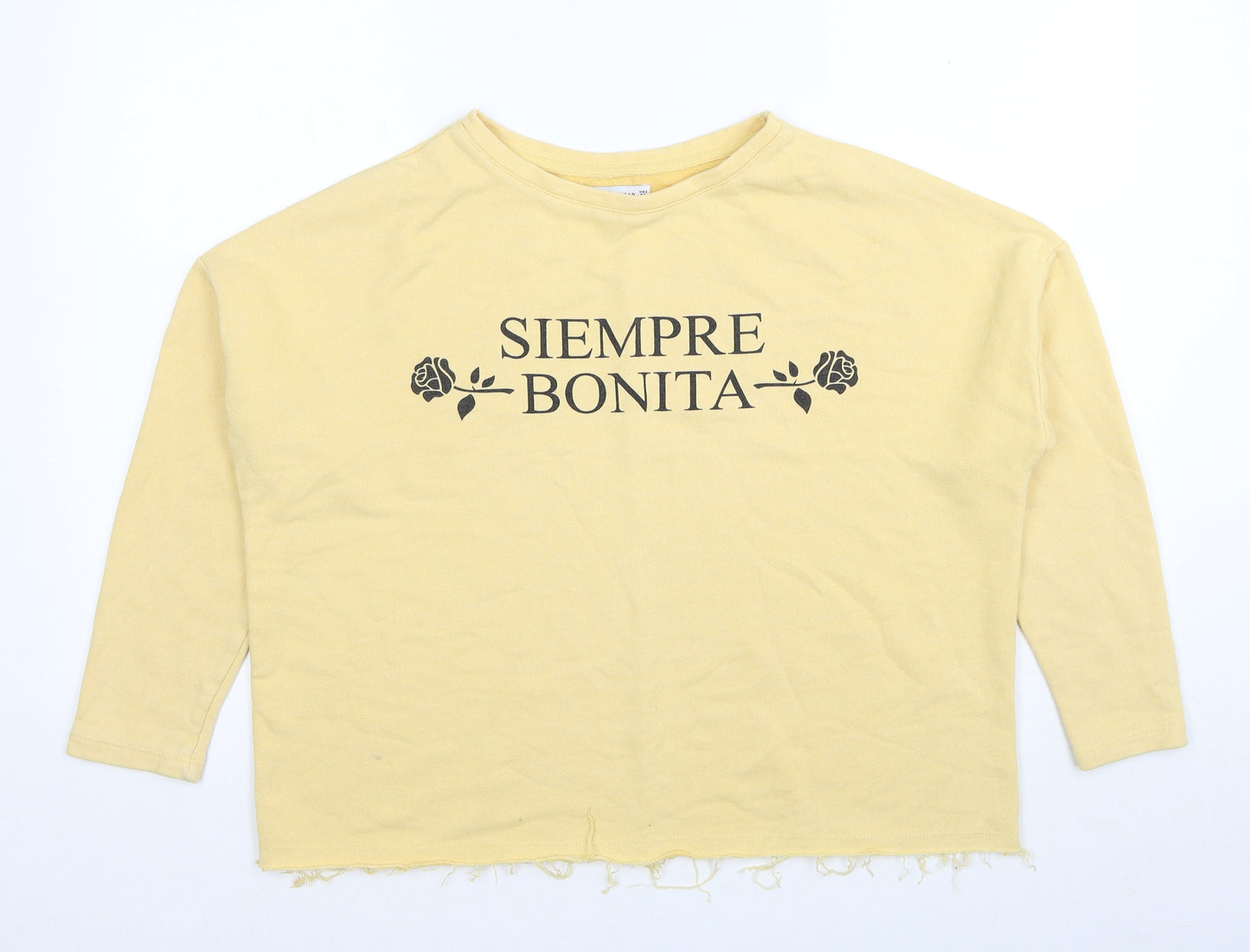 Pull&Bear Womens Yellow Cotton Pullover Sweatshirt Size S Pullover - Siempre Bonita