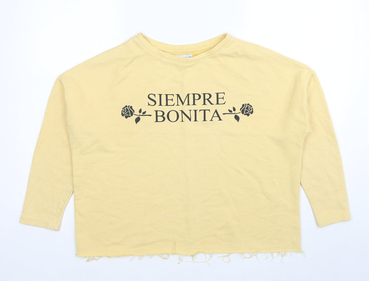 Pull&Bear Womens Yellow Cotton Pullover Sweatshirt Size S Pullover - Siempre Bonita