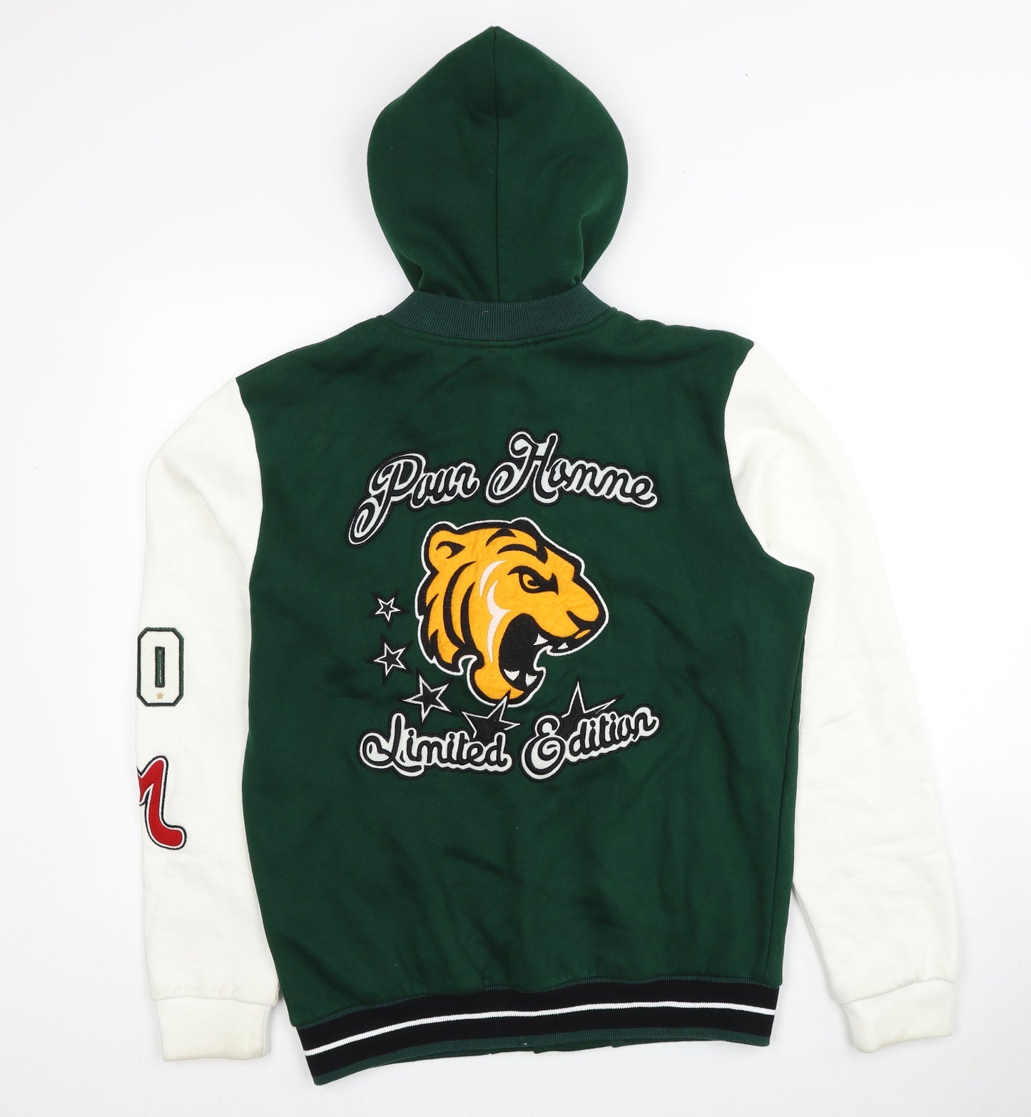 Boohoo Mens Green Geometric Varsity Jacket Jacket Size M Button