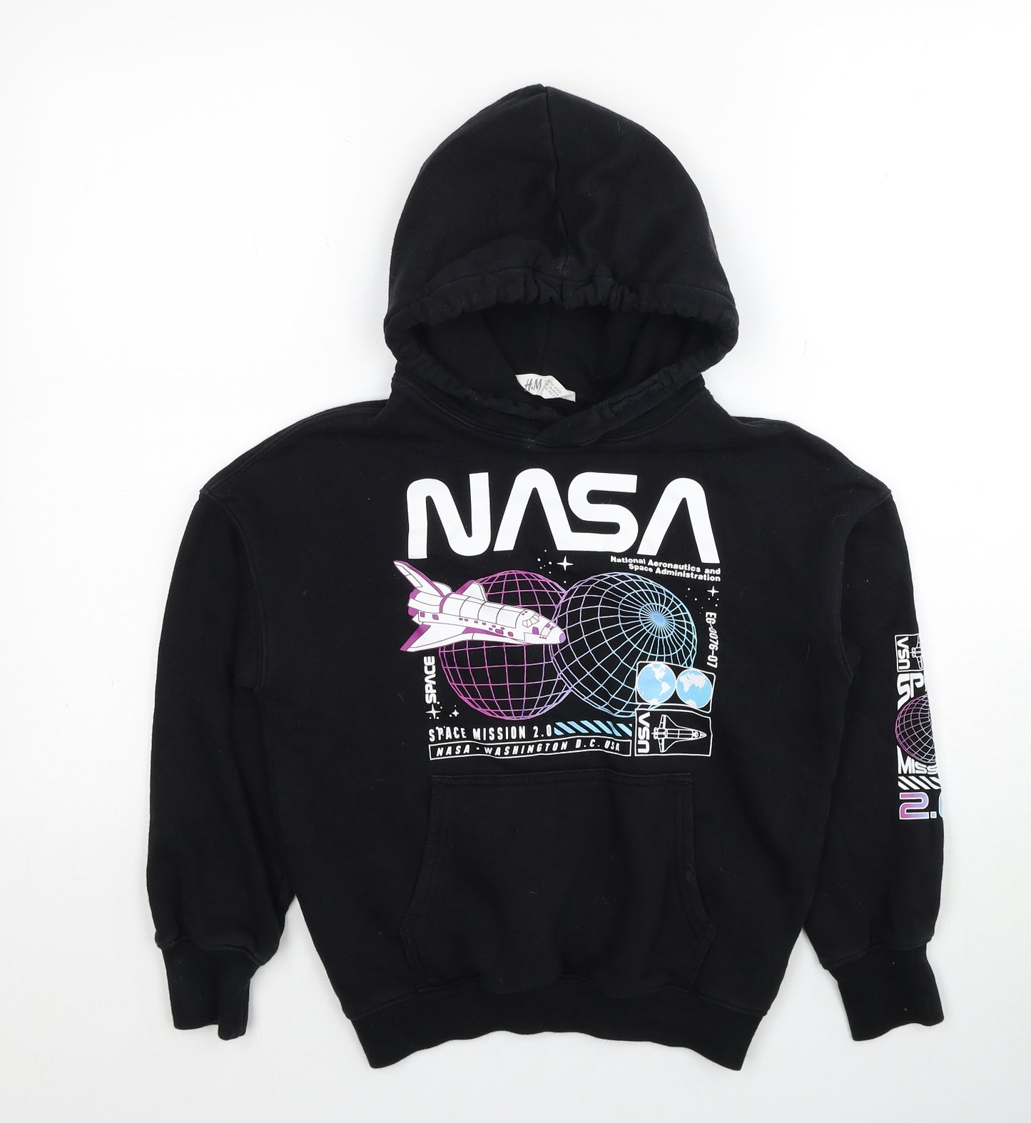 H&M Boys Black Cotton Pullover Hoodie Size 8-9 Years Pullover