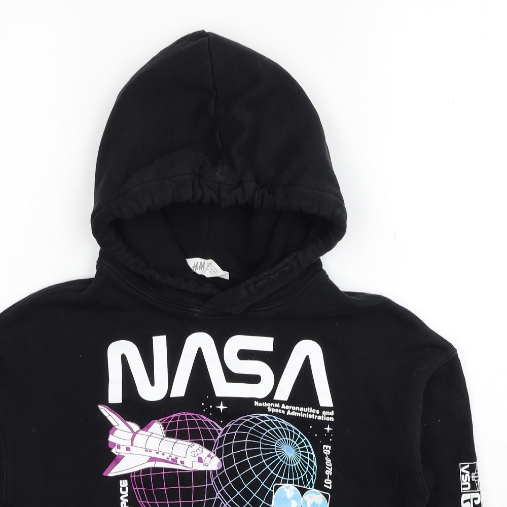 H&M Boys Black Cotton Pullover Hoodie Size 8-9 Years Pullover