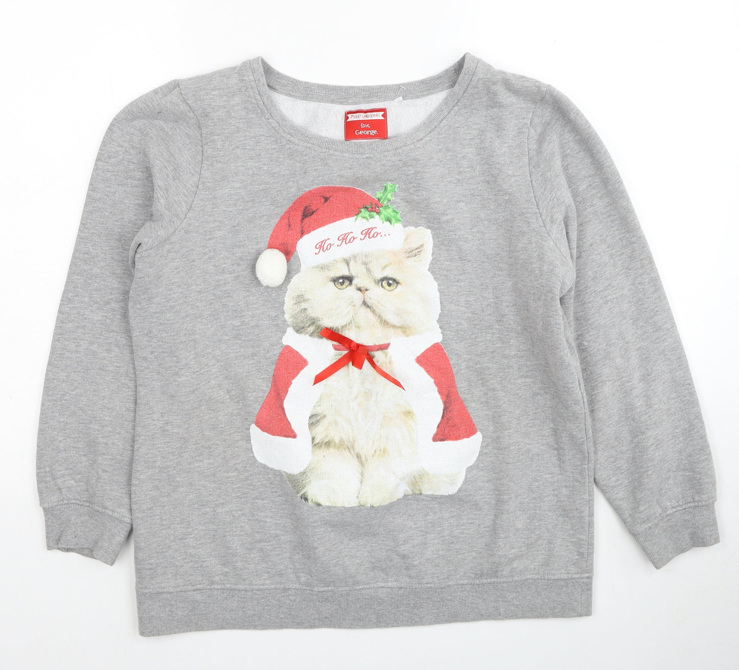 George Womens Grey Cotton Pullover Sweatshirt Size 14 Pullover - Christmas Cat