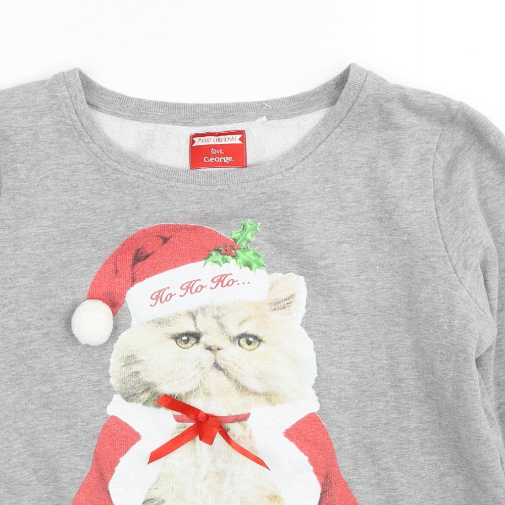 George Womens Grey Cotton Pullover Sweatshirt Size 14 Pullover - Christmas Cat