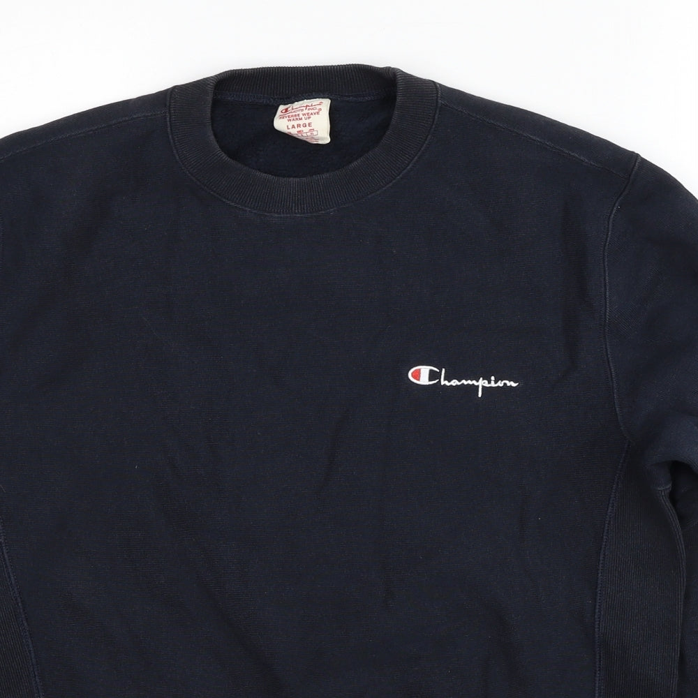 Champion Womens Black Cotton Pullover Sweatshirt Size L Pullover