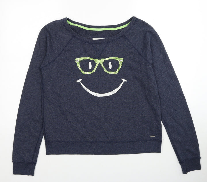 Gilly Hicks Womens Blue Cotton Pullover Sweatshirt Size M Pullover - Smiley Face Print