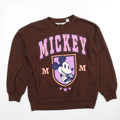 H&M Girls Brown Cotton Pullover Sweatshirt Size 10-11 Years Pullover - Mickey Mouse
