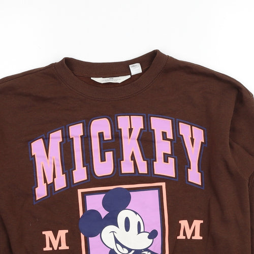 H&M Girls Brown Cotton Pullover Sweatshirt Size 10-11 Years Pullover - Mickey Mouse