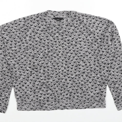 NEXT Womens Grey Round Neck Geometric Cotton Pullover Jumper Size 8