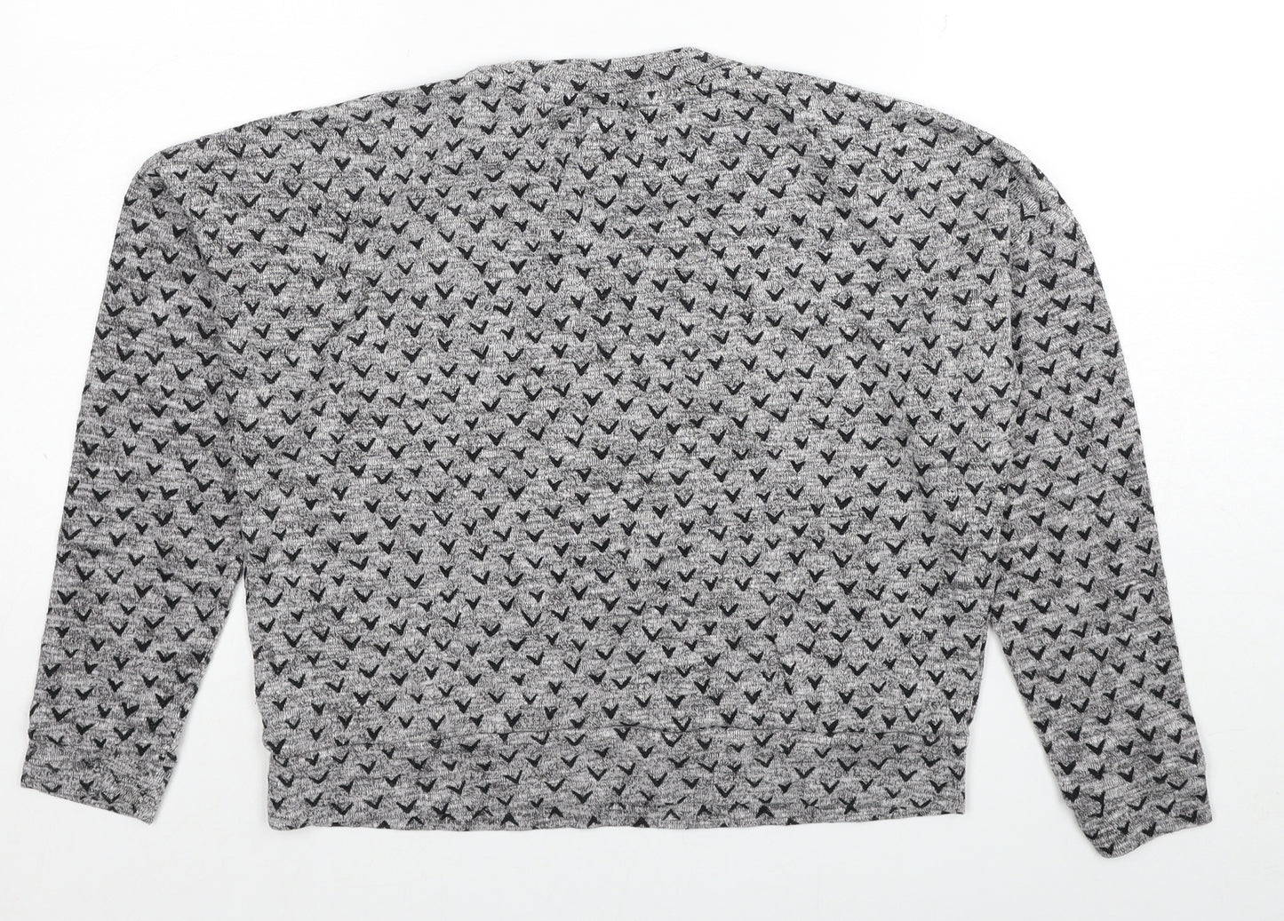 NEXT Womens Grey Round Neck Geometric Cotton Pullover Jumper Size 8