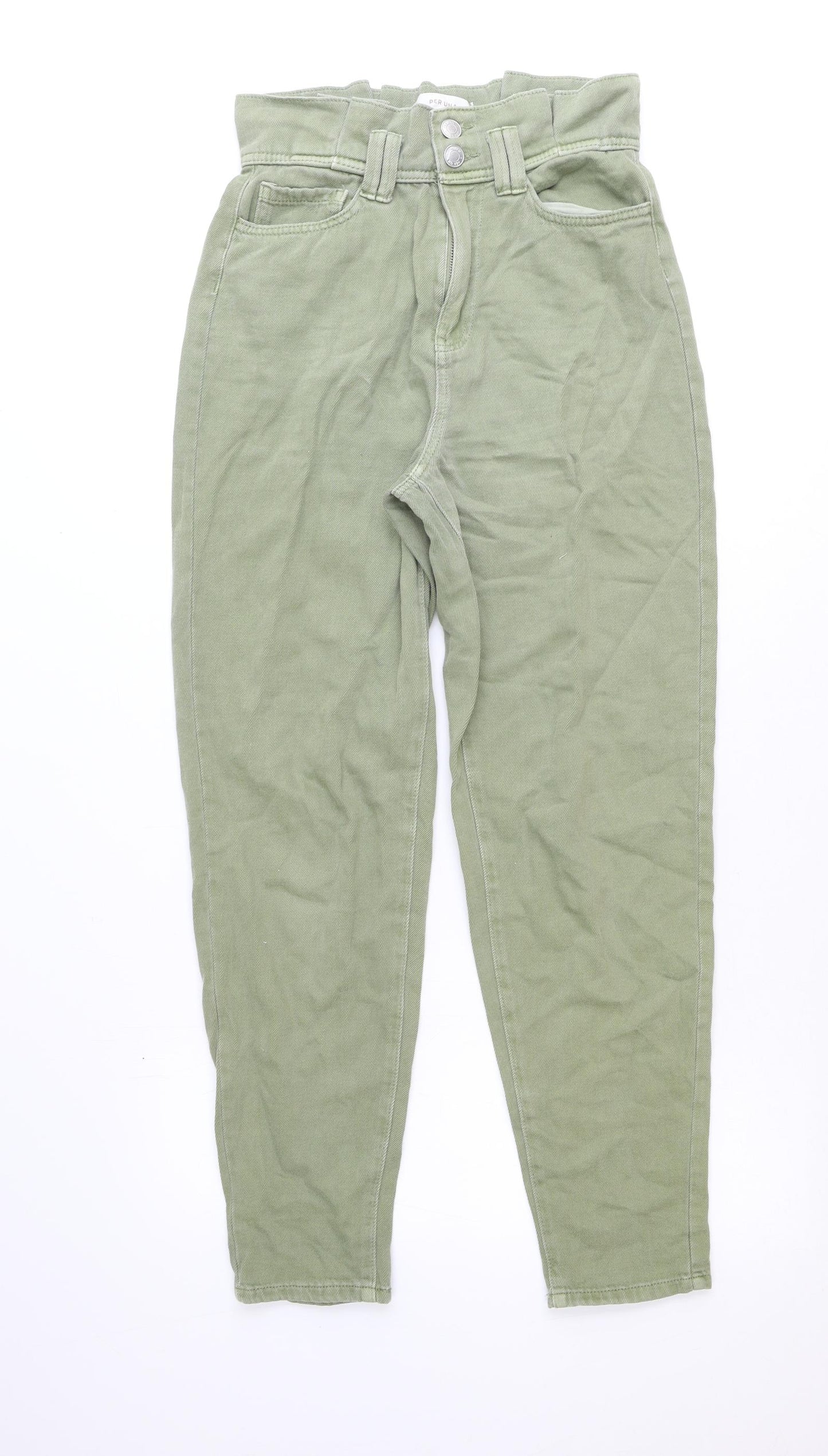 Per Una Womens Green Cotton Trousers Size 8 Regular Zip