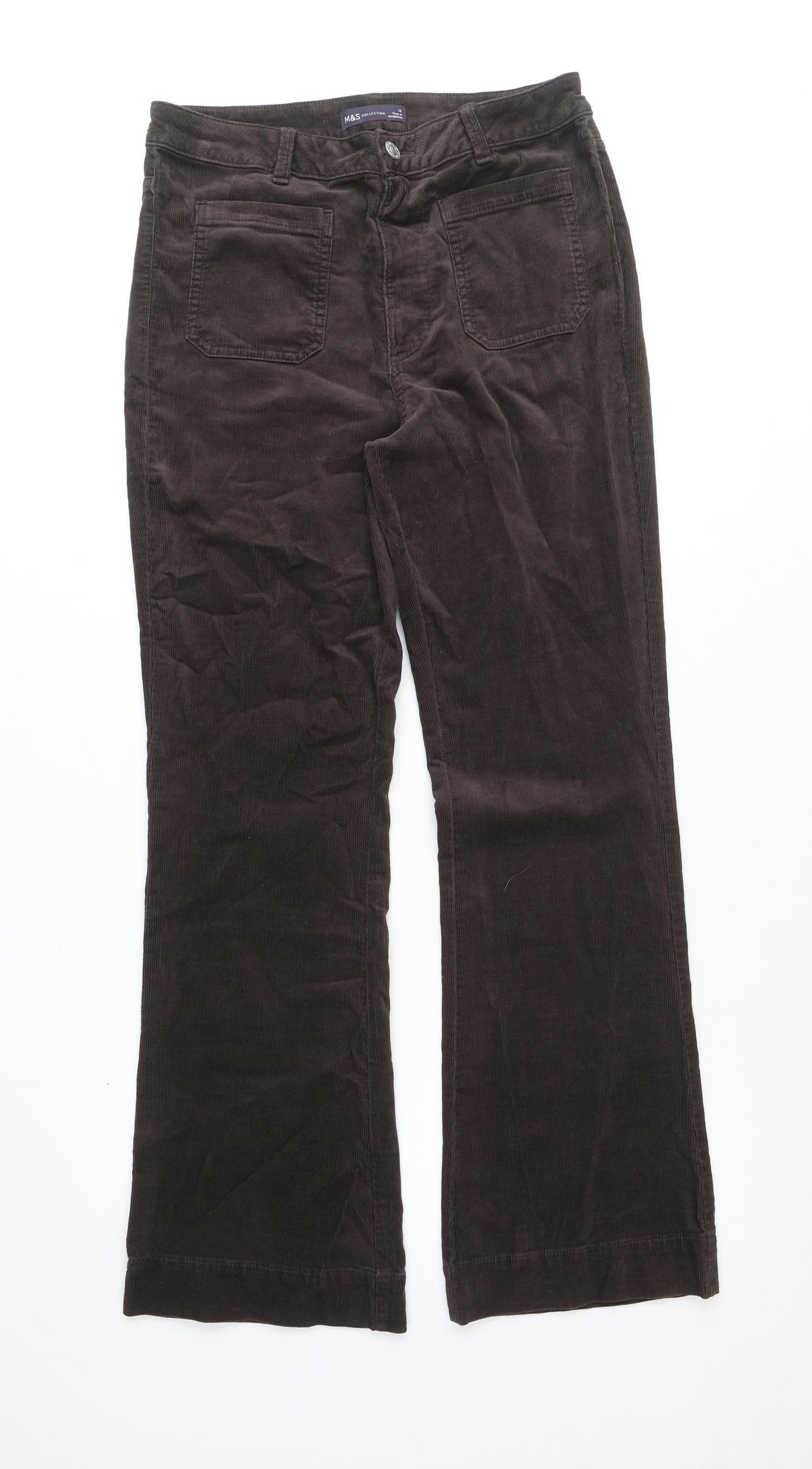 Marks and Spencer Womens Brown Cotton Trousers Size 12 Regular Zip