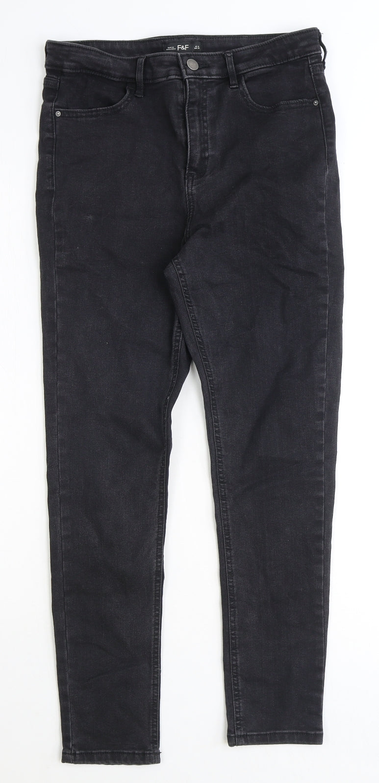 F&F Womens Black Cotton Skinny Jeans Size 10 Regular Zip