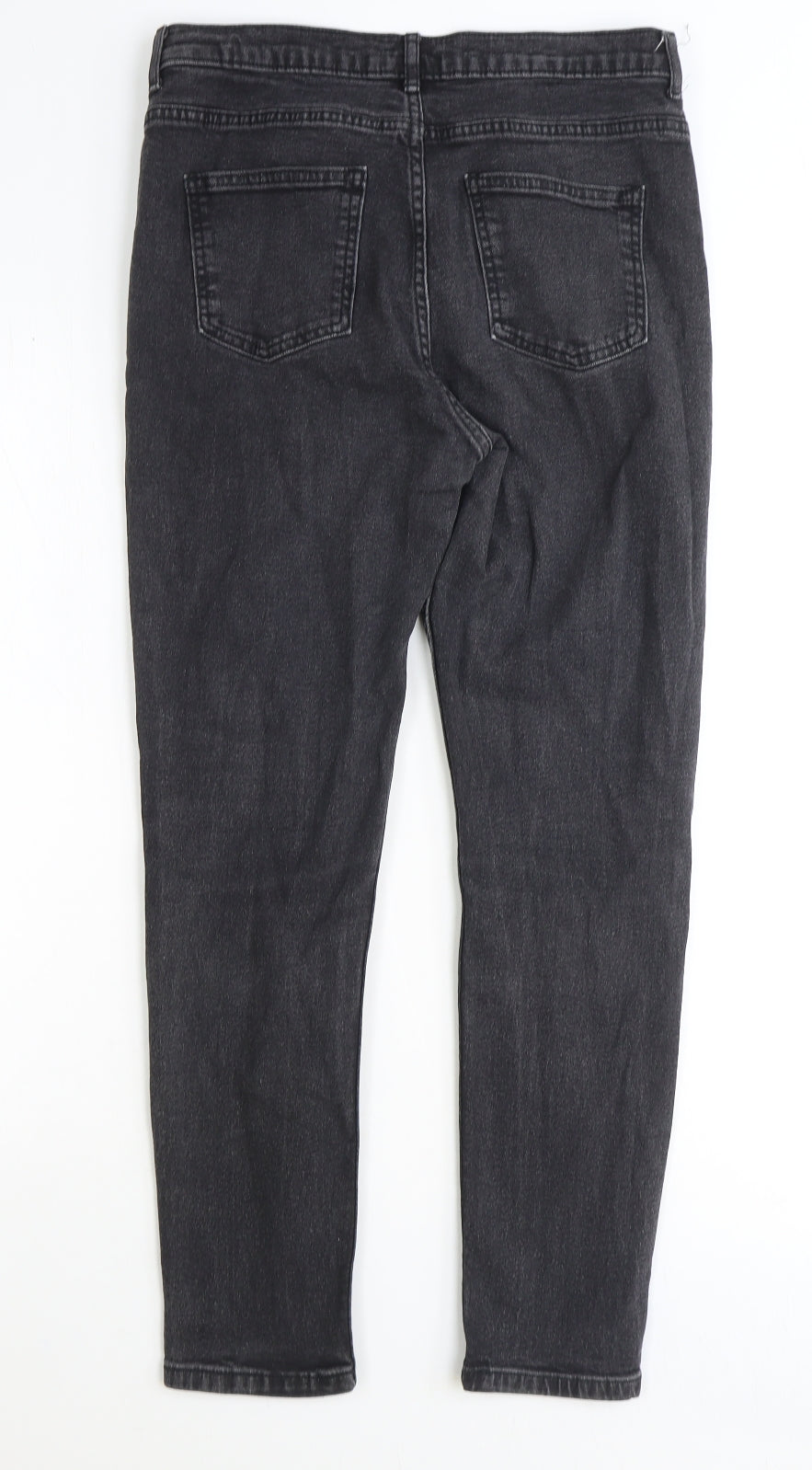 Marks and Spencer Womens Black Cotton Straight Jeans Size 12 Regular Zip
