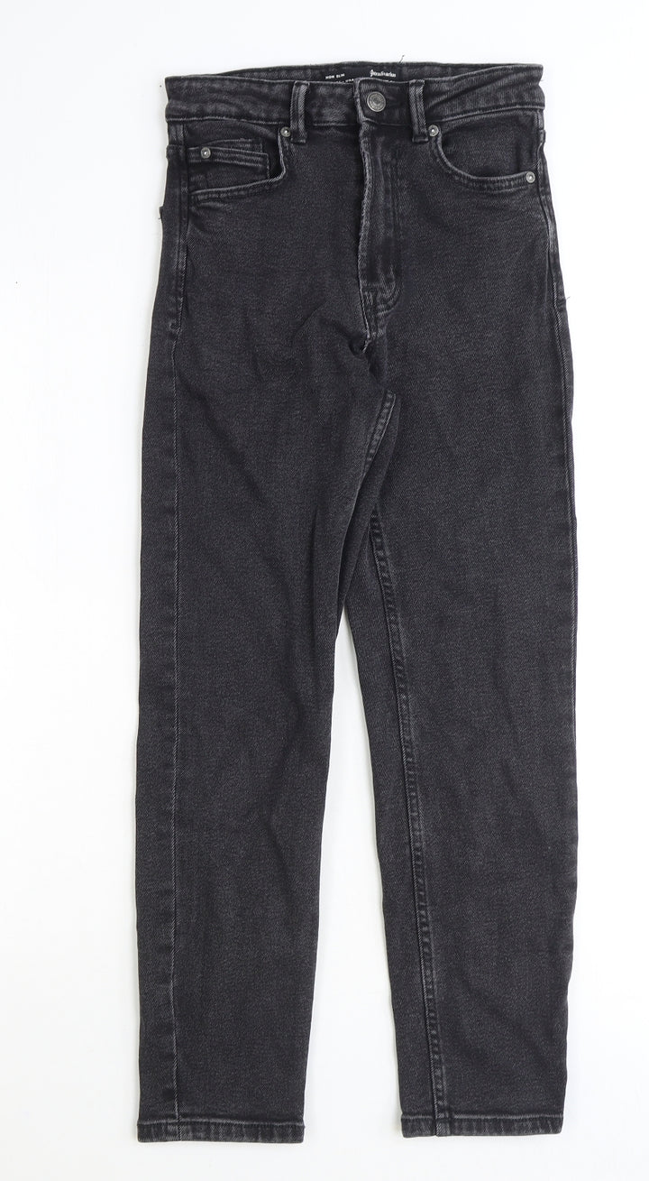 Astradivarius Womens Black Cotton Straight Jeans Size 6 Regular Zip