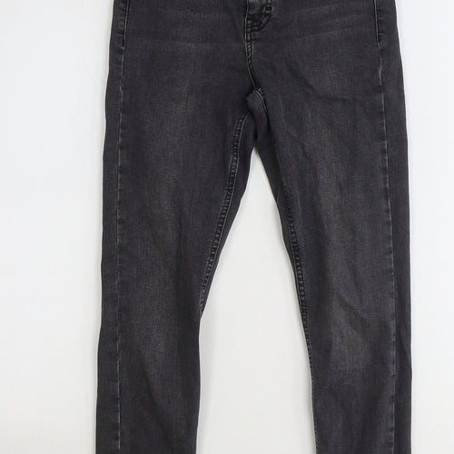 Topshop Womens Black Cotton Straight Jeans Size 25 in Regular Zip
