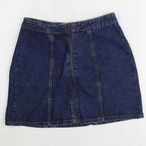 Denim & Co. Womens Blue Cotton A-Line Skirt Size 10 Zip