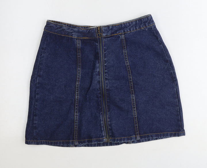 Denim & Co. Womens Blue Cotton A-Line Skirt Size 10 Zip