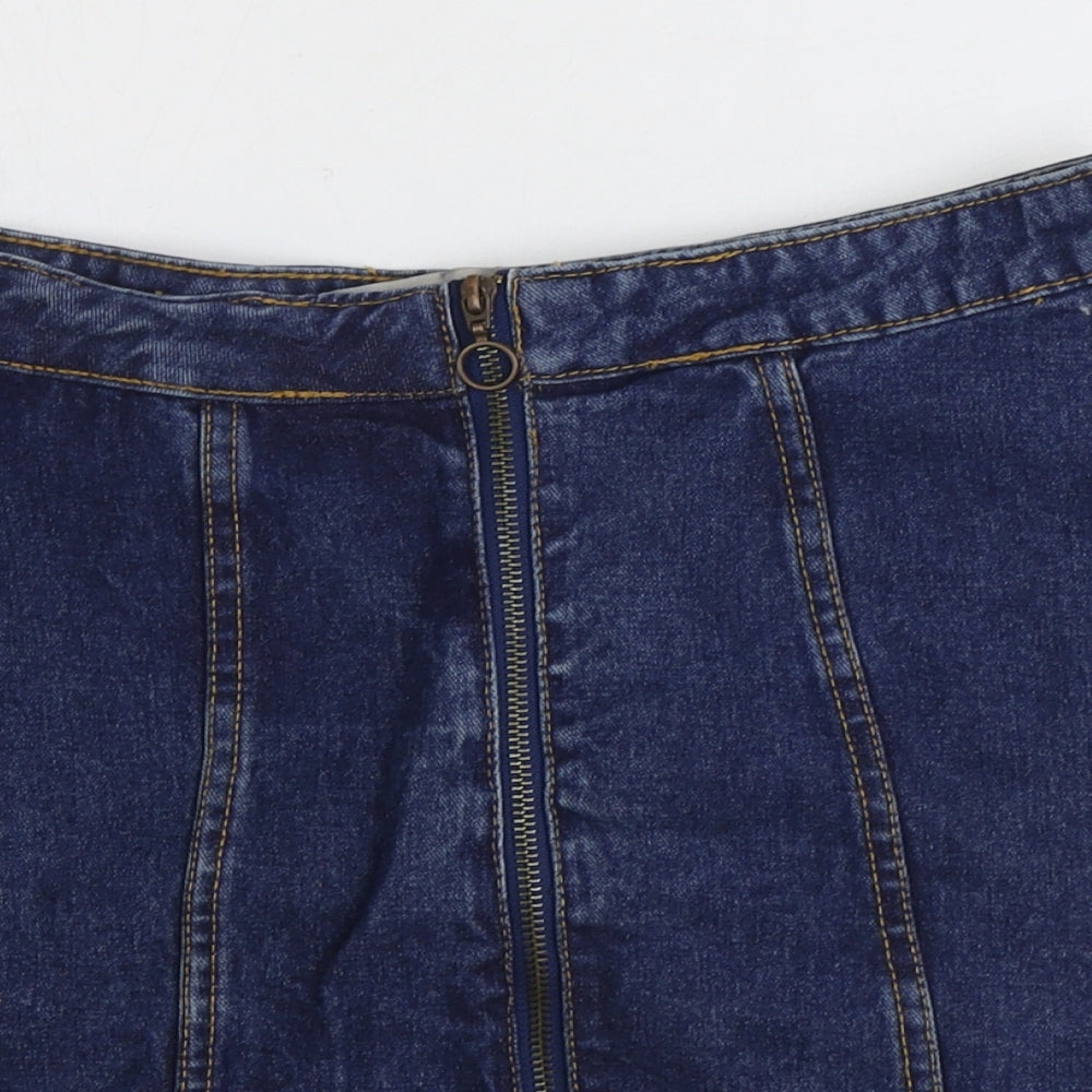 Denim & Co. Womens Blue Cotton A-Line Skirt Size 10 Zip