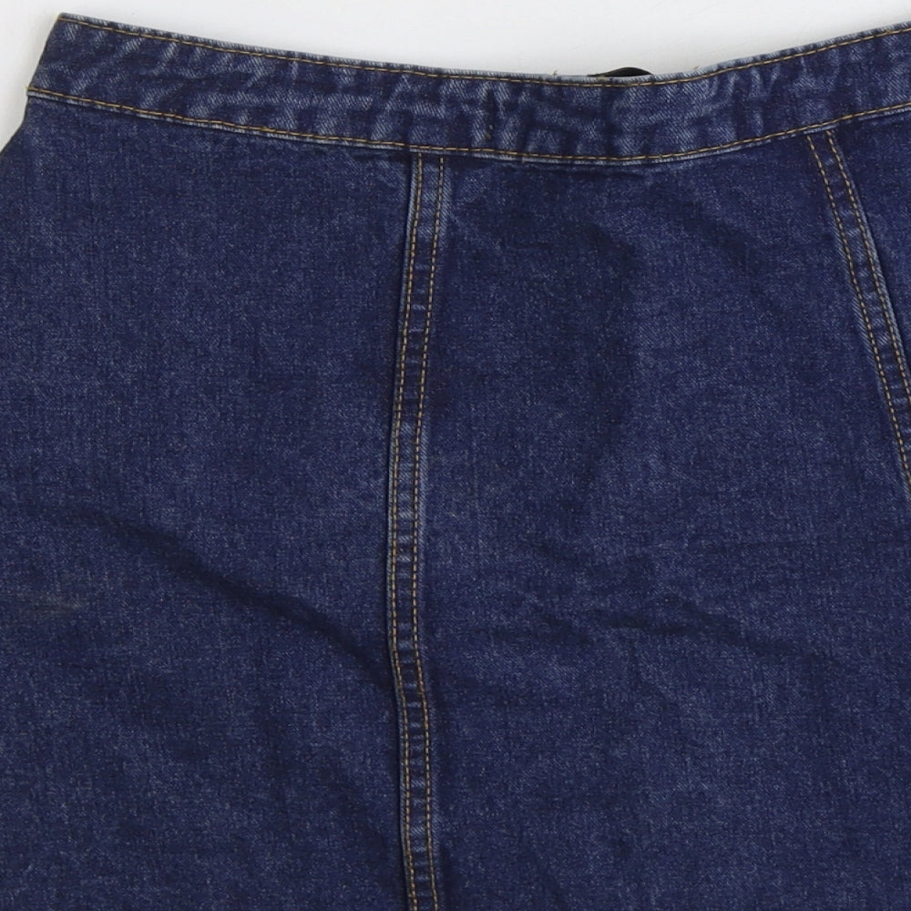 Denim & Co. Womens Blue Cotton A-Line Skirt Size 10 Zip