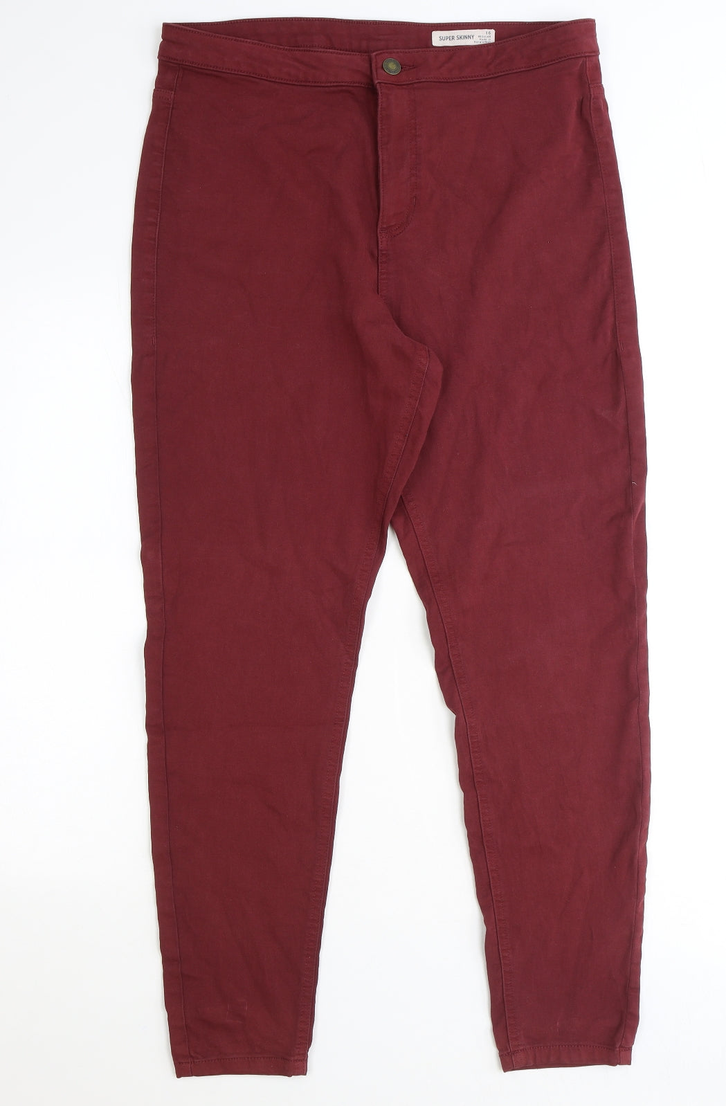 Marks and Spencer Womens Red Cotton Straight Jeans Size 16 Extra-Slim Zip
