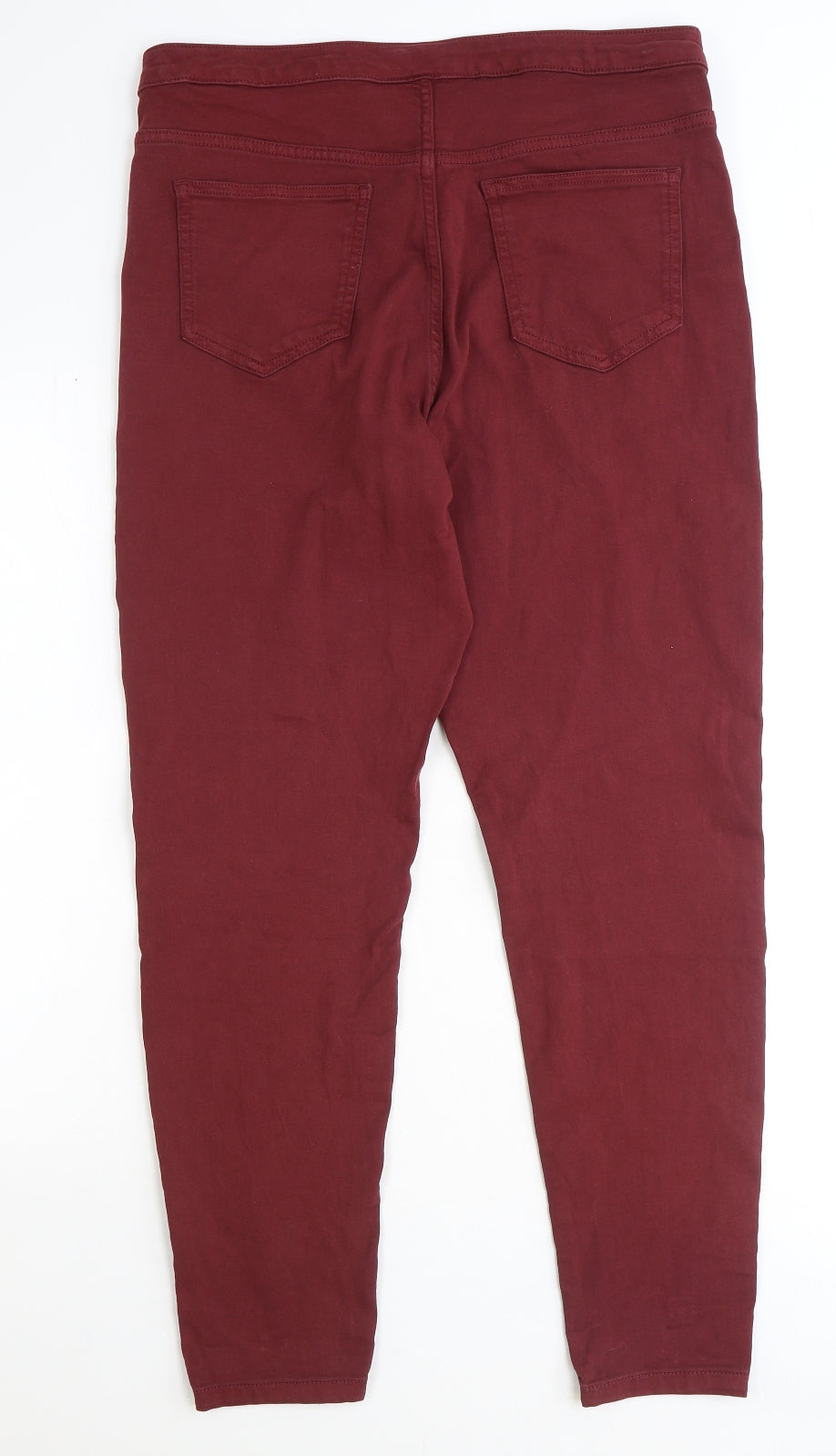 Marks and Spencer Womens Red Cotton Straight Jeans Size 16 Extra-Slim Zip