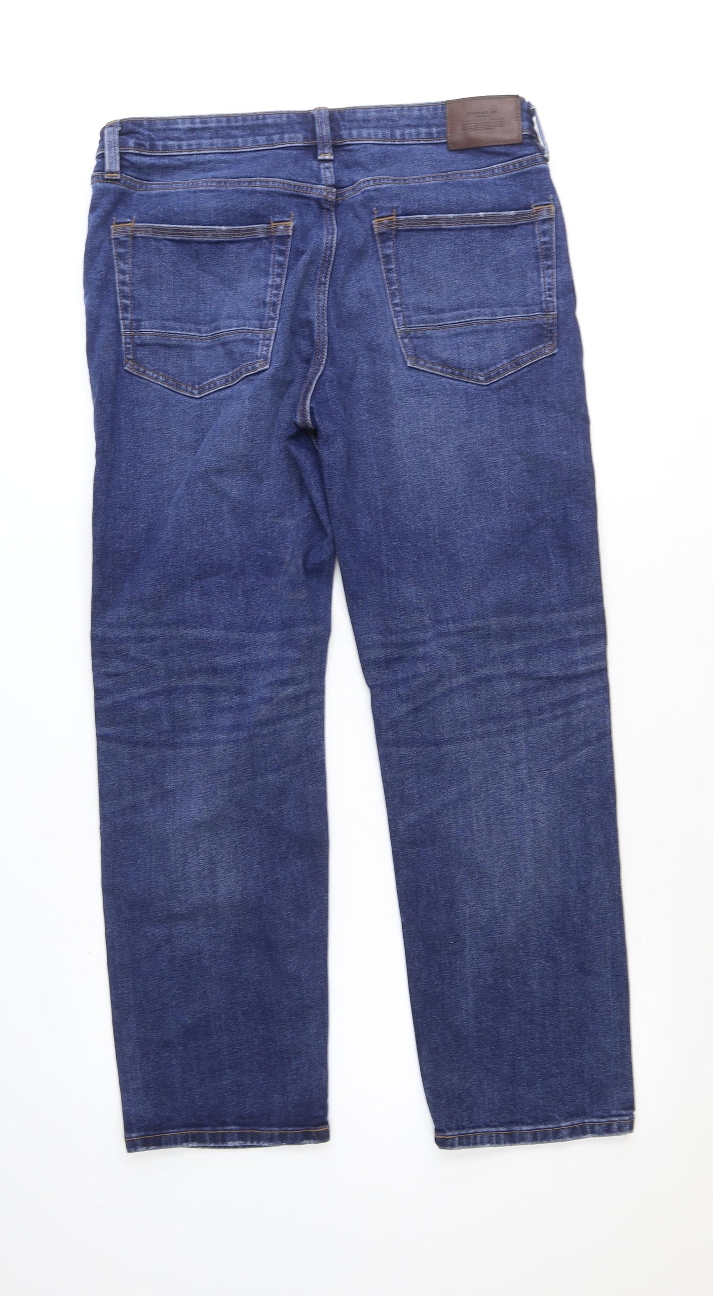 Marks and Spencer Mens Blue Cotton Straight Jeans Size 34 in Regular Zip