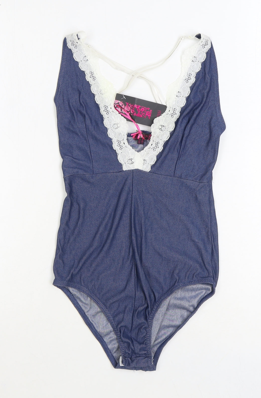 missi Womens Blue Polyester Bodysuit One-Piece Size 10 Snap - Lace Trim